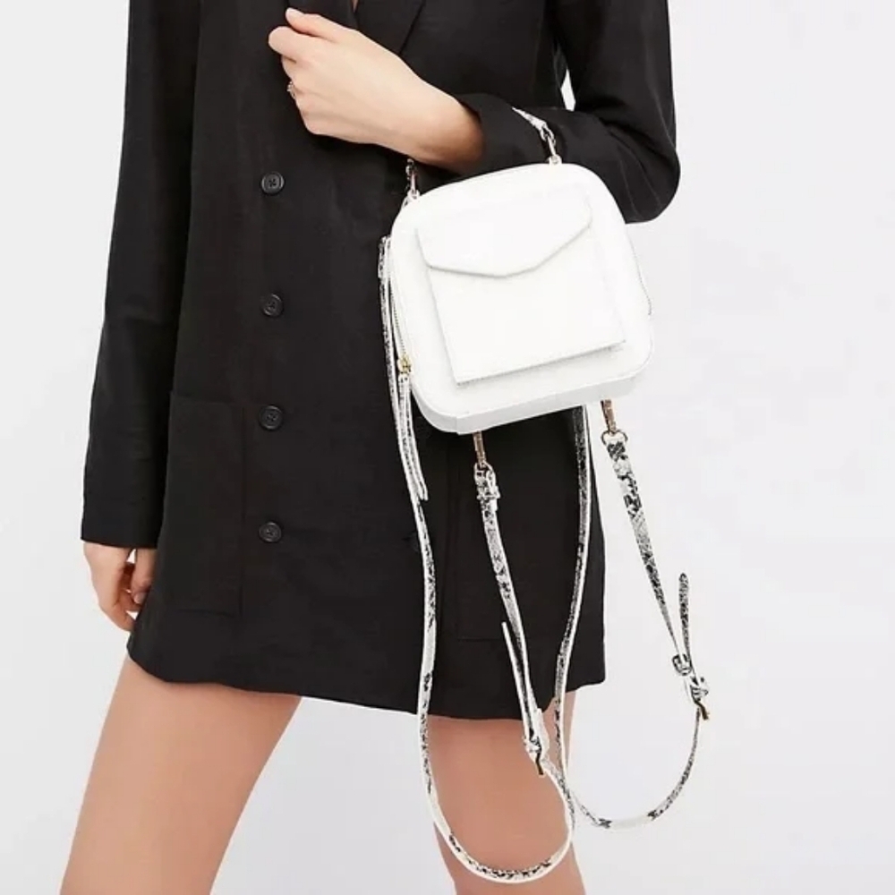 Free People White Faux Leather Animal Print Backpack